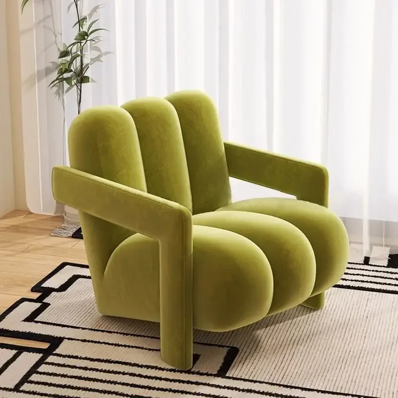 European cream style leisure chair, single designer lazy lamb wool, modern simple sofa chair on the balcony of the living room