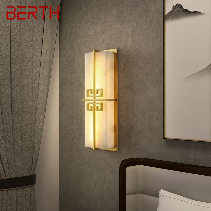 

BERTH Brass Wall Light LED Modern Luxury Marble Sconces Fixture Indoor Decor for Home Bedroom Living Room Corridor