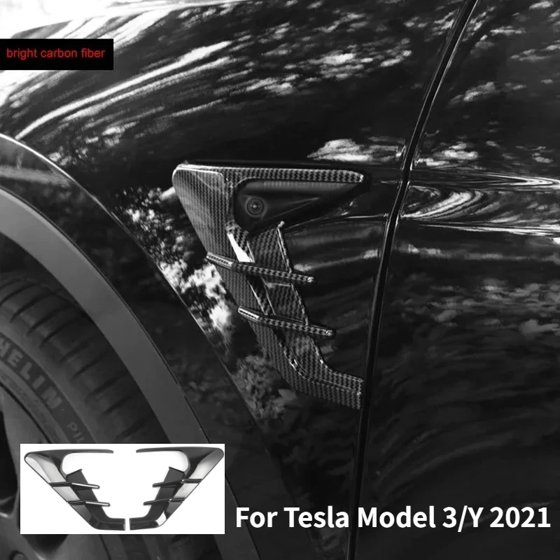 2PCS Car Camera Flanks Side Wing Panel Cover Spoiler Dust Cover Decoration Trim Car Styling for Tesla Model 3/Y 2021 ABS