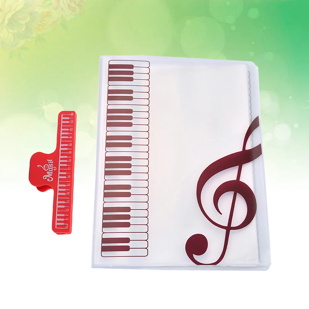 

40 Sheets Music Book Folders Supplies File Storage with Extra Clamp Red Waterproof
