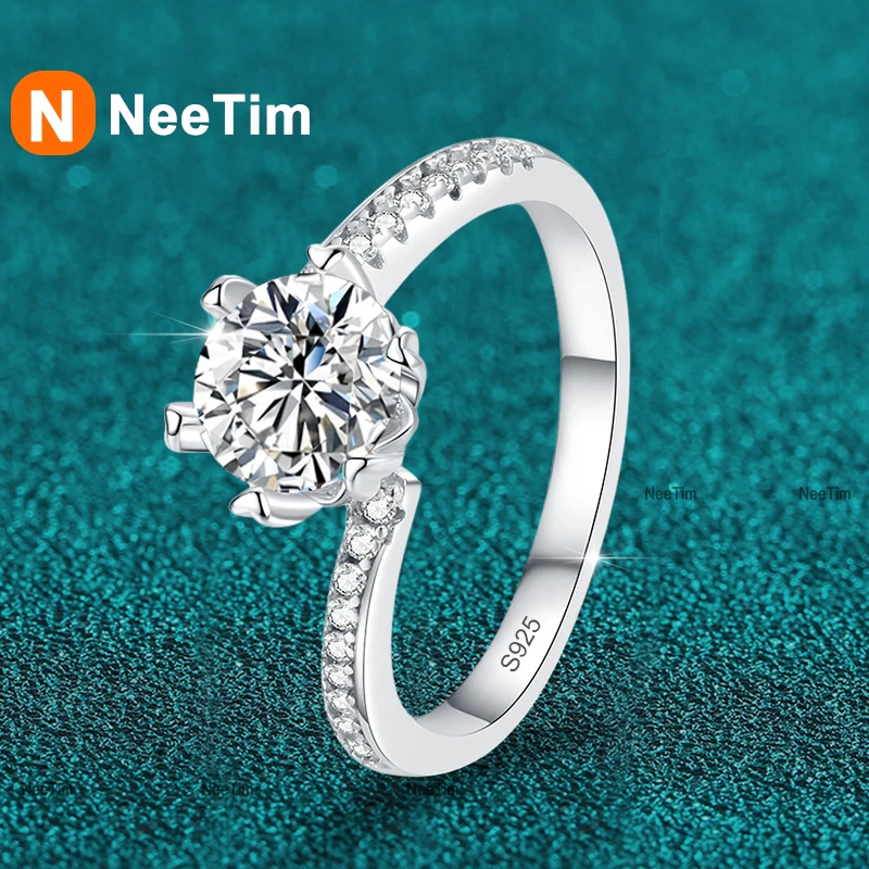 

NeeTim 1ct Moissanite Wedding Ring 925 Sterling Silver Eternity Band Lab Diamond Bride Party Engagement Rings For Women Jewelry
