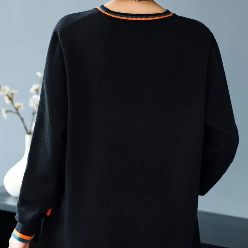 Female Clothing Casual Geometric Spliced Jumpers Autumn Winter O-Neck Korean Loose Basic Fashion Diamonds Knitted Midi Sweaters