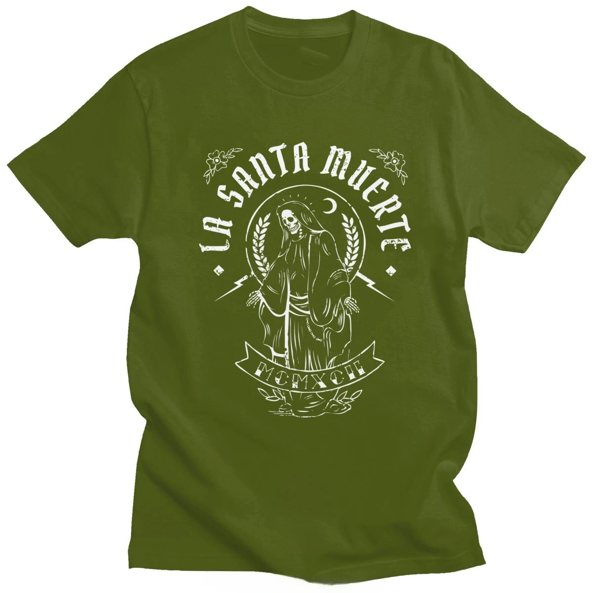 Goth Mexican Muertos Mother Skull Tee Top Cotton T Shirt Streetwear La Santa Muerte Tshirt Men Short Sleeve Saint Death T-shirt view 4