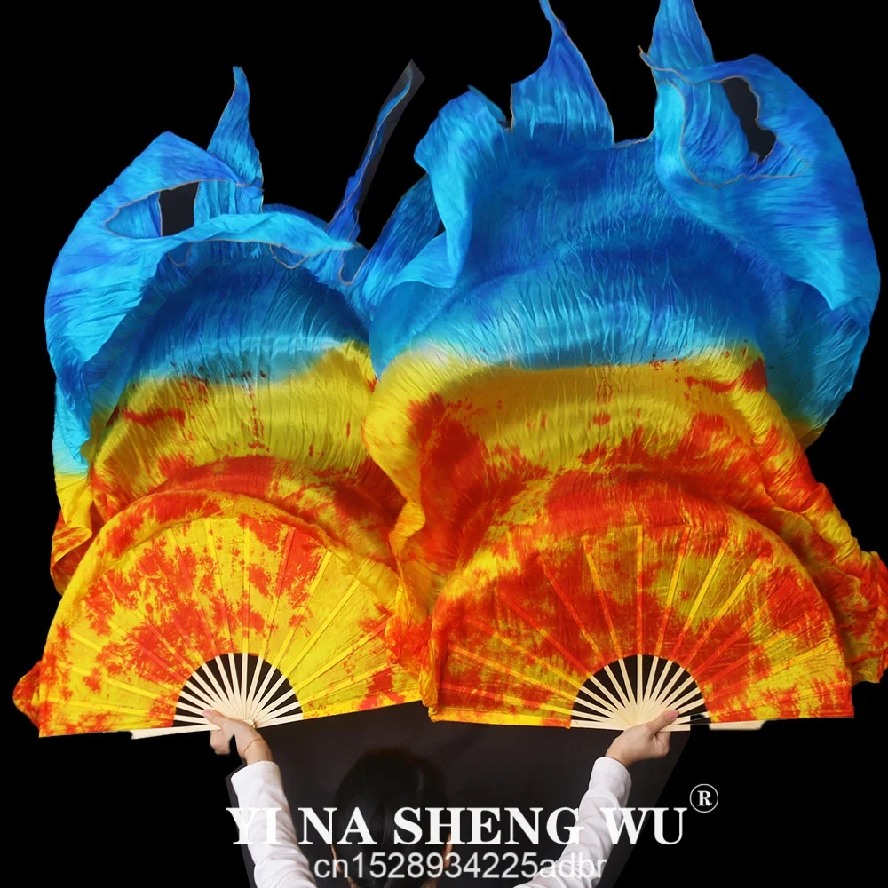 180x114cm 染色済み 100% シルク ファンベール 女性用 ベリーダンス パフォーマンス ファン ベリーダンス衣装とアクセサリー ファイヤーファン 1ペア