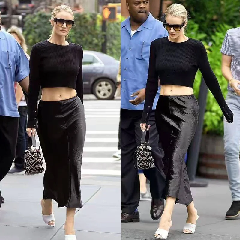 

Новое летнее женское платье с завышенной талией, облегающее, черное, атласное, миди, А-силуэт, универсальный стиль для молодых женщин 25-29 лет