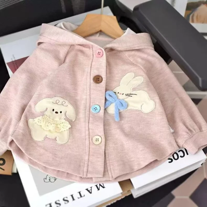 

2025 New Autumn Elegant Girl's Animal Cute Pattern Colorful Button Knitted Hoodie Coat