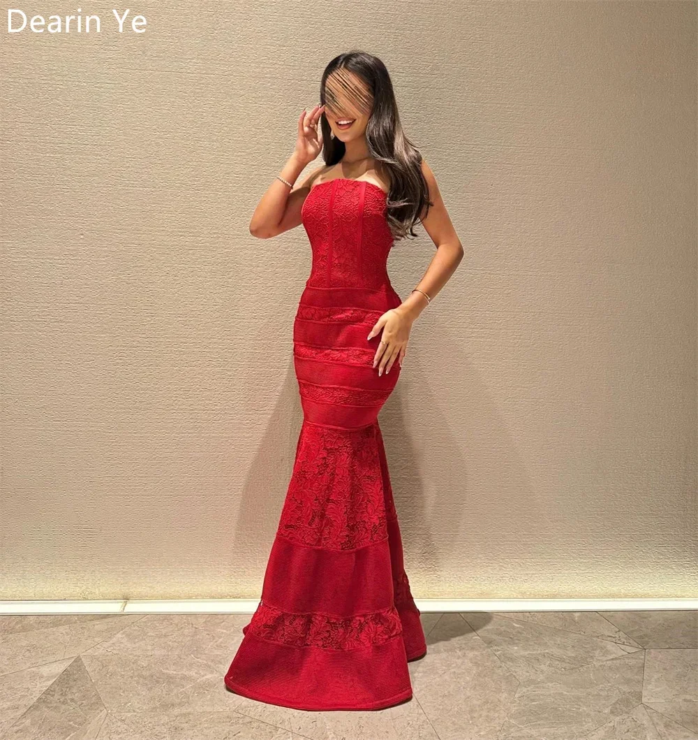 Customized Formal Gown Evening Dearin Strapless Mermaid Floor Length Skirts Ruffle Sleeveless Hugging Bespoke Occasion Dresses P