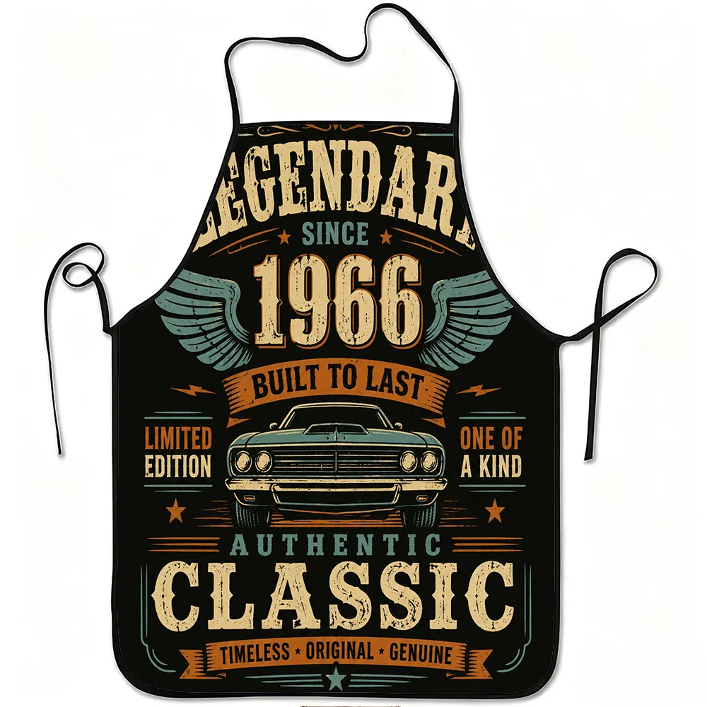1pc Legendary Since 1966 Classic Car Print Apron, Durable And Easy to Clean, Adjustable Waistband, Polyester Material, for Kitch