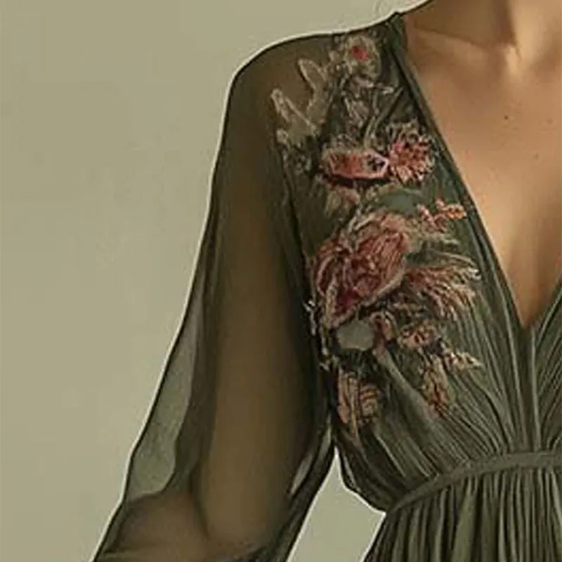 Seksowna sukienka maxi w stylu boho dla kobiet, długa sukienka letnia, wiosenna, z długim rękawem, plażowa sukienka letnia, kwiecista, z dekoltem w serek, sukienki maxi na imprezę, Vestidos