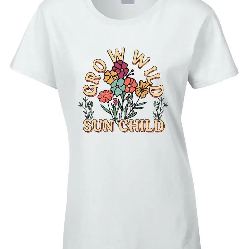 Grow Wild Sun Child Womens T Shirt Hippy Hippie Sixties Peace Love Idea 60S