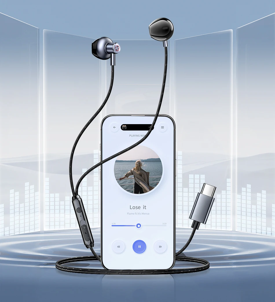 Rocoren USB Typ C Wired Kopfhörer In Ear Mit Mikrofon Stereo Ohrhörer Sport In-line Steuerung Für Xiaomi Samsung Wired Headset – Detail 5