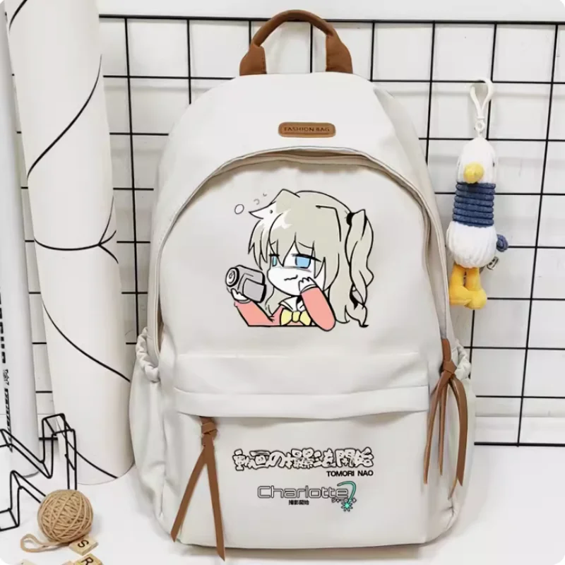 Mochila de Anime Charlotte de alta capacidad para niñas, bolsa de viaje, mochila escolar para niños y adolescentes