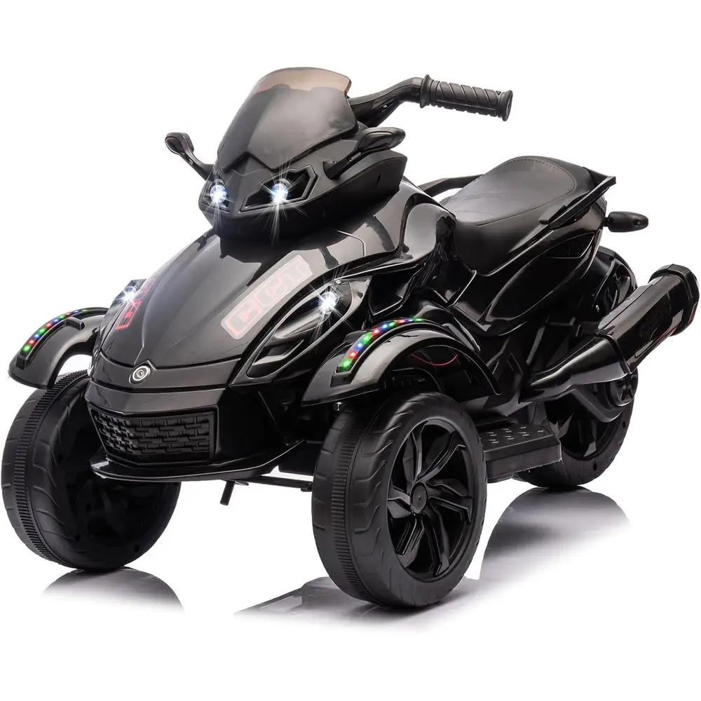 12V Kids Electric ATV, 3-Wheeler Motorcycle Ride on Toys for Toddlers w/Music, LED Lights, USB, One-Button Start, Black