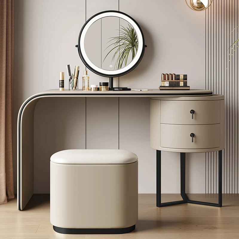 Nordic Bedroom Luxury Dresser Vanity Stool Cabinet Light Mirror Dressers Make Up Table Drawer Tocador De Maquillaje Furniture