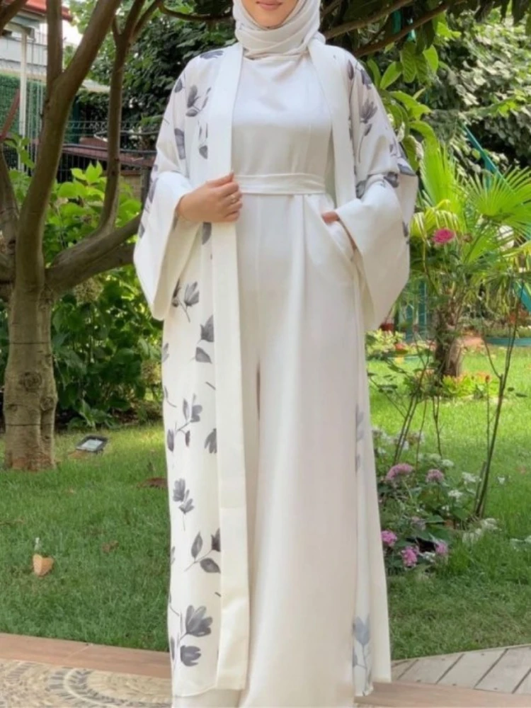 Printed Abaya Kimono Matching Jumpsuit Muslim Hijab Dress Turkey Abayas for Women Dubai Luxury Kaftan Ramadan Eid Islam Outfits