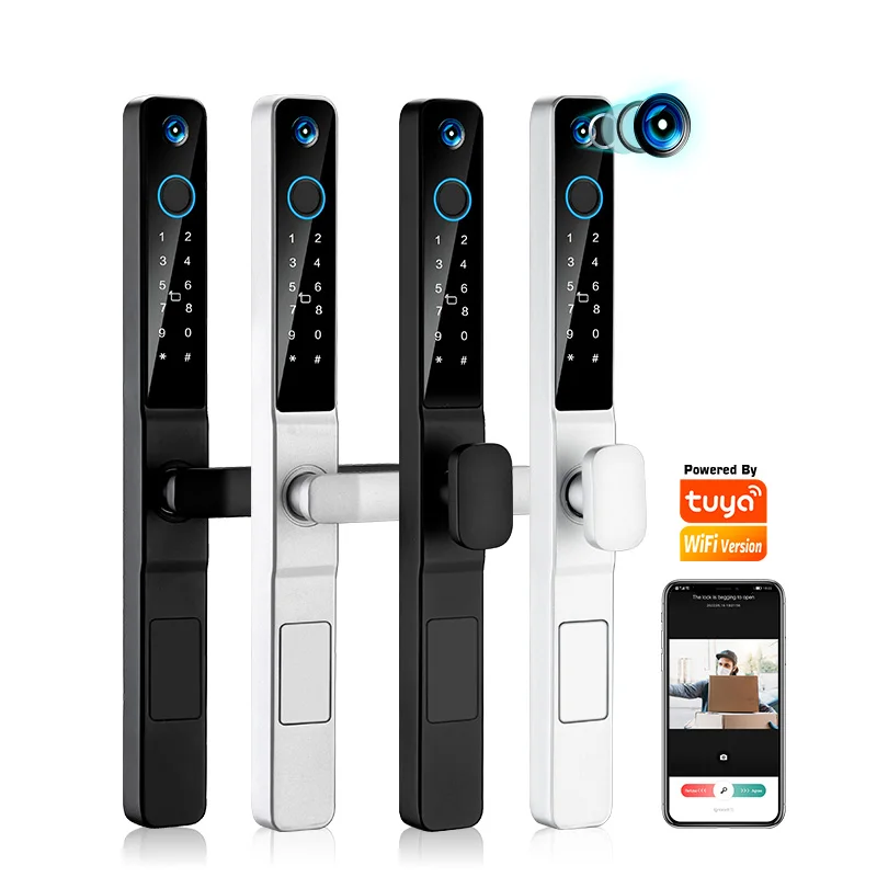 Camera TUYA APP Fingerprint RFID Card Password Keyless Electronic Smart Door Lock Aluminum/Glass/PVC/Wooden Door Smart Life