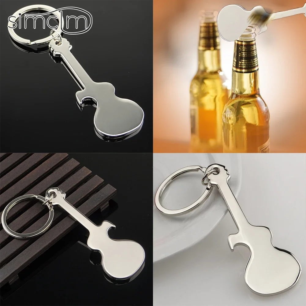 Guitar Key Chain Metal KeyChain Cute Musical Bottle Opener Multi-function Car Key Ring Silver Color Pendant for Man Women