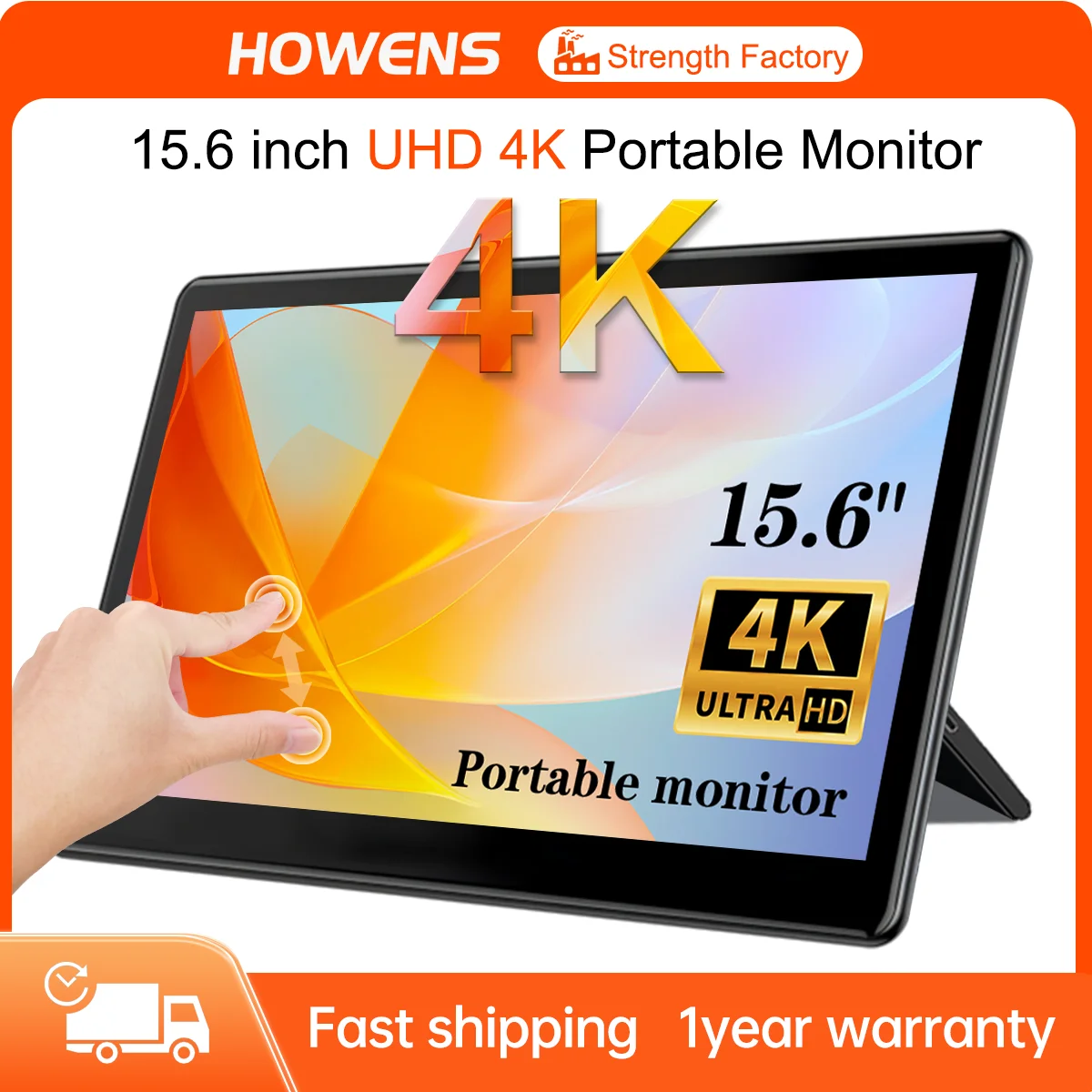 HOWENS-Monitor portátil de 15,6 pulgadas, pantalla táctil 4K FHD, altavoces duales, HDR, IPS, RGB, pantalla de juegos para ordenador portátil, Switch, Xbox, PS4/5