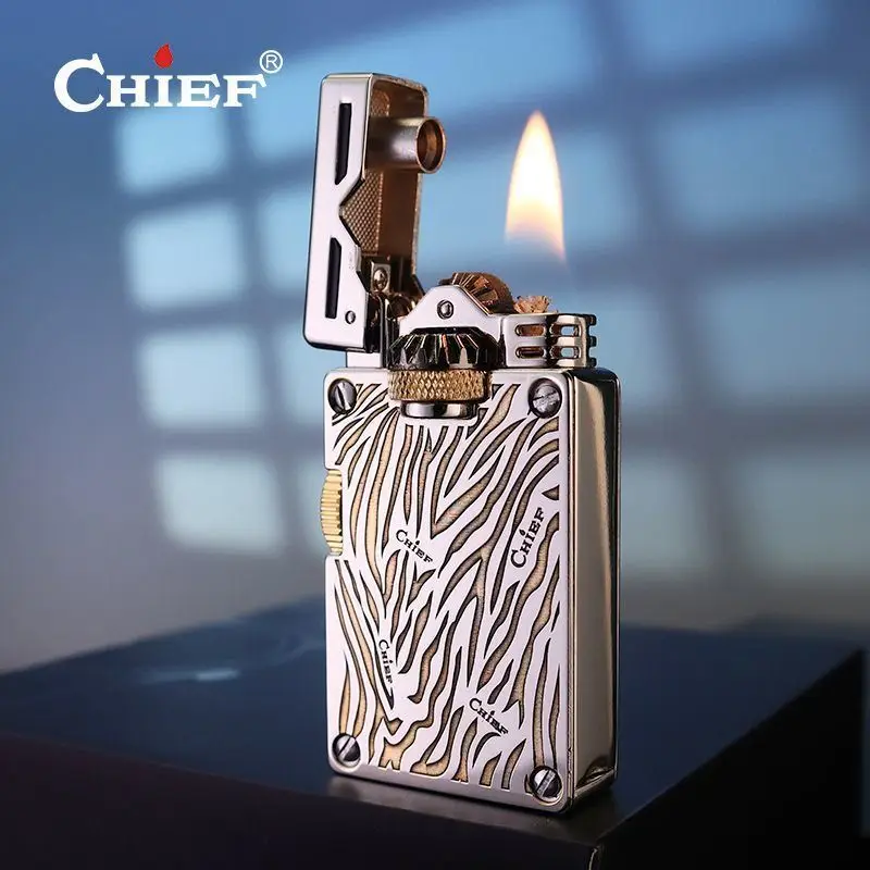 CHIEF Linked Gear Fuel Lighter Creative Engraving Side Slip Personalized Trendy Birthday Gift for Boyfriend
