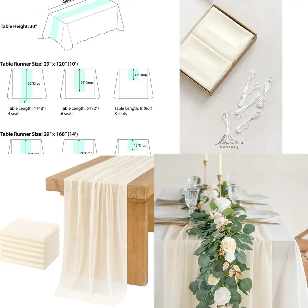 

Набор прозрачных шифоновых дорожек цвета слоновой кости, 6 шт., 10 футов, серебристый блеск, бежевый свадебный декор, деревенская вечеринка в стиле бохо