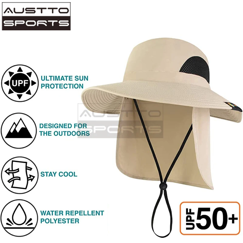 Austto Fishing Hat for Men & Women, Outdoor UV UPF50+ Sun Protection Wide Brim Hat with Face Cover & Neck Flap, Sun Hat Beach Ga