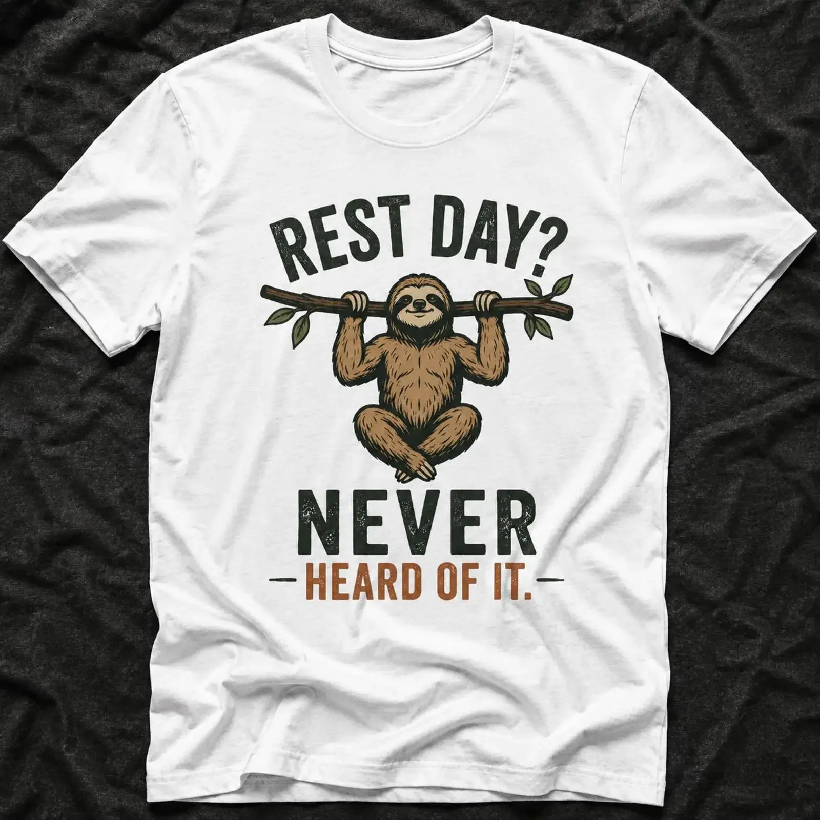 Funny Sloth Gym T Shirt Rest Day Never Heard of It Workout Humor Fitness Lover Weightlifting  vintage Washed streetwear