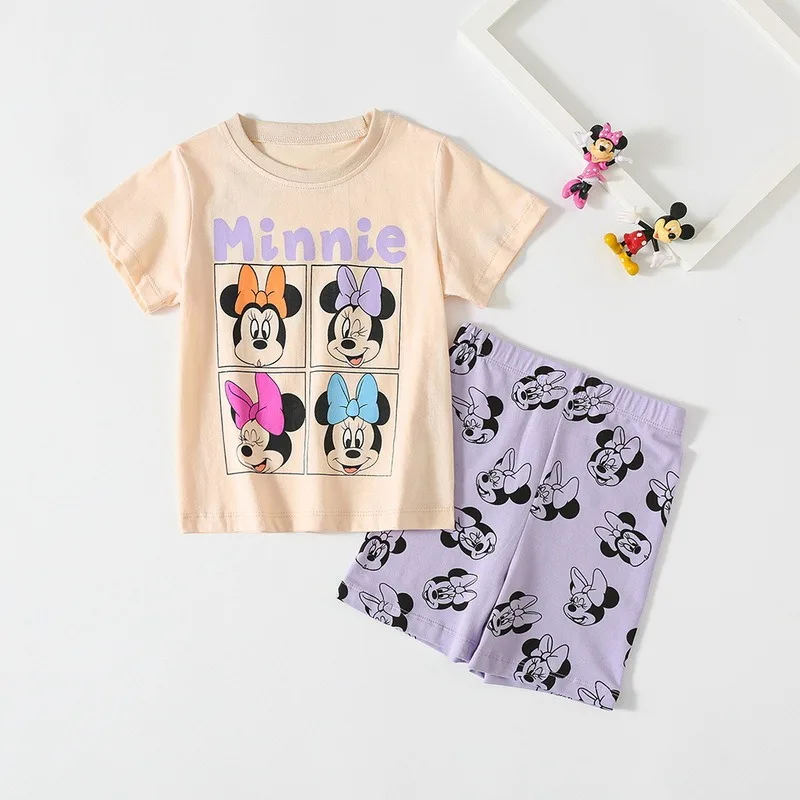 Disney Sets for Summer Kids Girl Boy Short Sleeves Round Collar Mickey Mouse Spider Man T-shirt+Shorts Holiday Outfits K5963