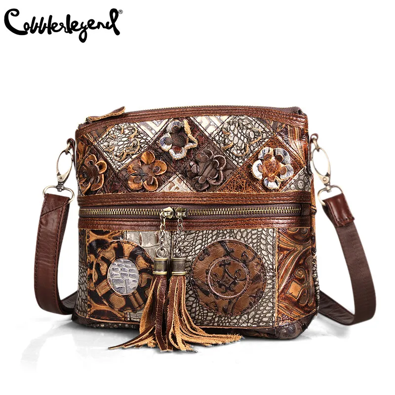 Cobbler Legend Women Bag Bohemian Genuine Leather Designer Floral Crossbody Luxury Shoulder Lady Tassels Vintage Handbags