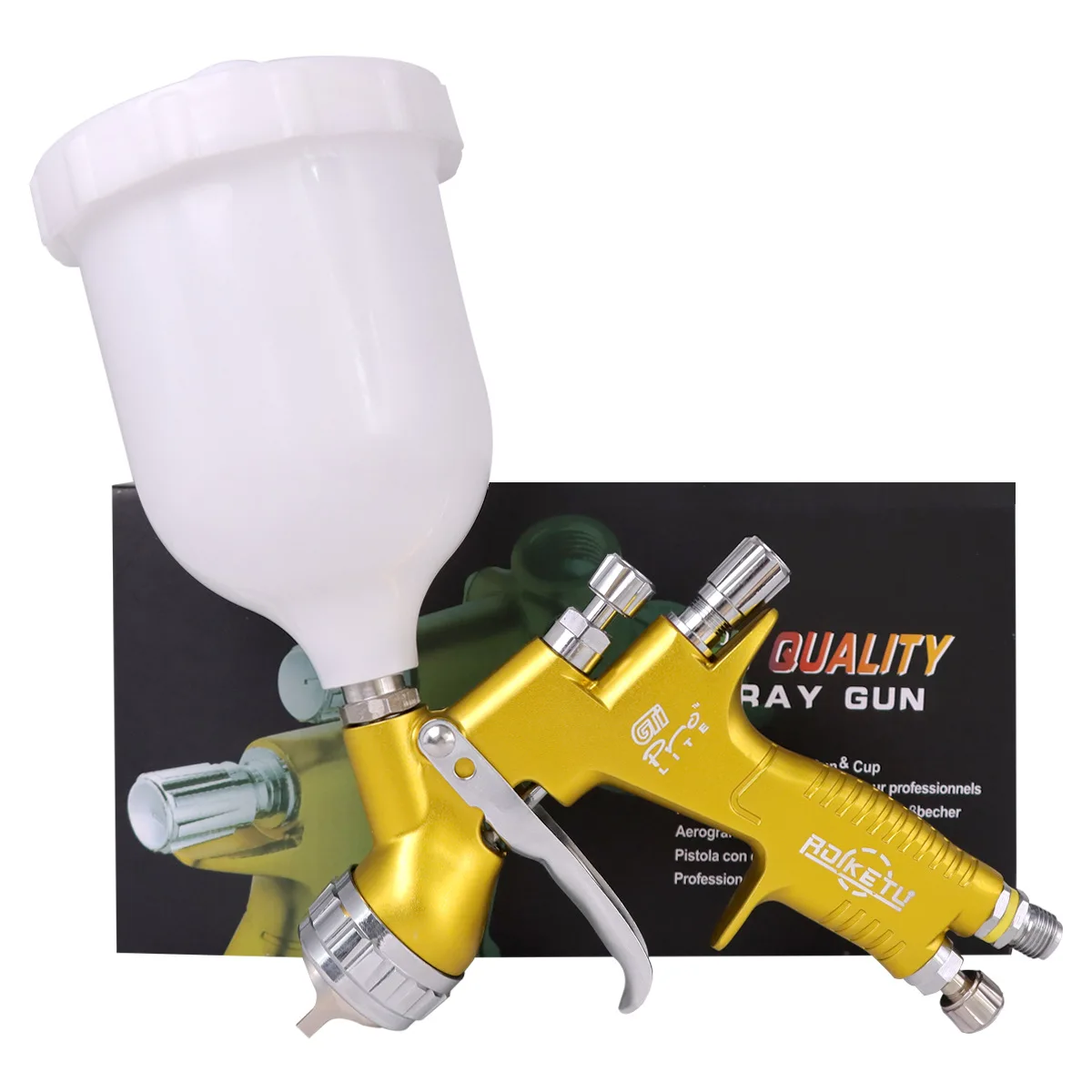 Gold TE20/T110 GT Pro Spray Gun Painting Gun 1.3mm/1.8mm Nozzle with 600ml Mixing Cup for Water Based Air Spray Gun Airbrush