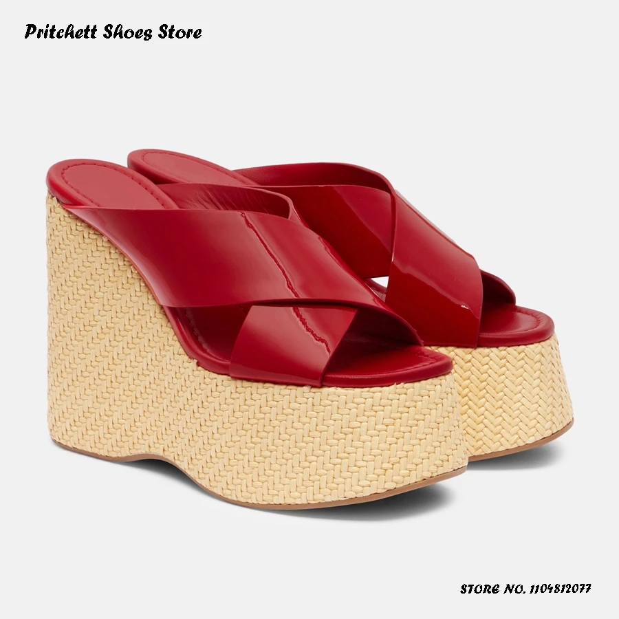 

Женские модные тапочки на танкетке, летняя повседневная обувь в уличном стиле, кожаные сабо с круглым открытым носком, увеличивающие рост