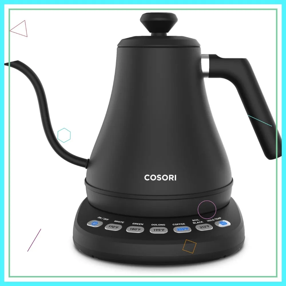 

Electric Gooseneck Kettle with 5 Temperature Presets for Coffee & Tea, Stainless Steel, 1200W/0.8L