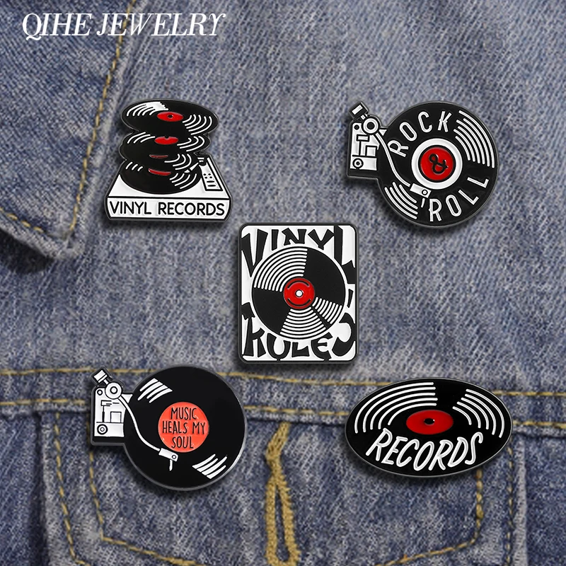 80s 90s retro disco de vinil esmalte pinos rock and roll cd nostálgico broches mochila lapela emblemas jóias presentes para amante de música