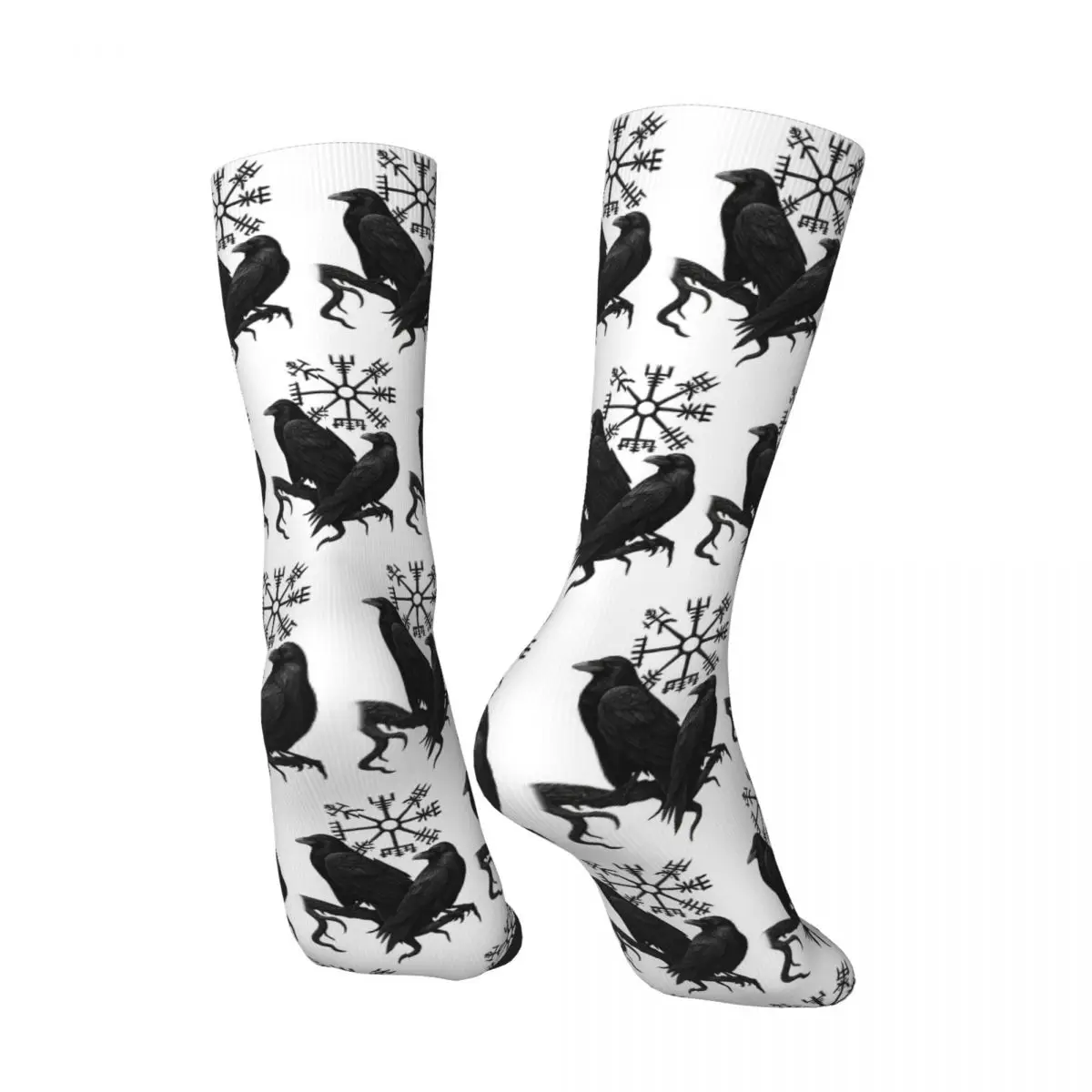 Norse Ravens With Viking Compass Symbol Dark Mythology Design Socks Sport Middle Tube Socks Casual Stockings for Men Women Gifts