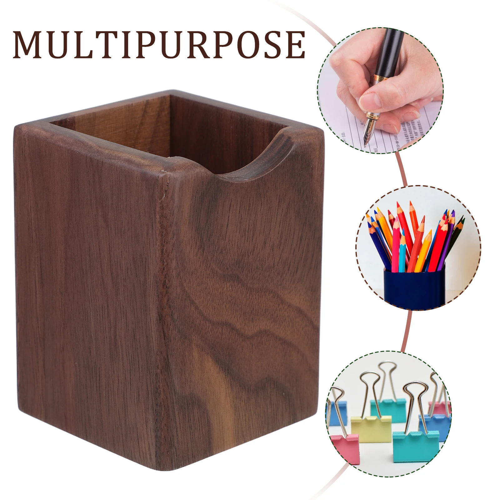 나무 펜 홀더 블랙 월넛 데스크 오거나이저 문구류 연필 젓가락 보관 스크래치 방지