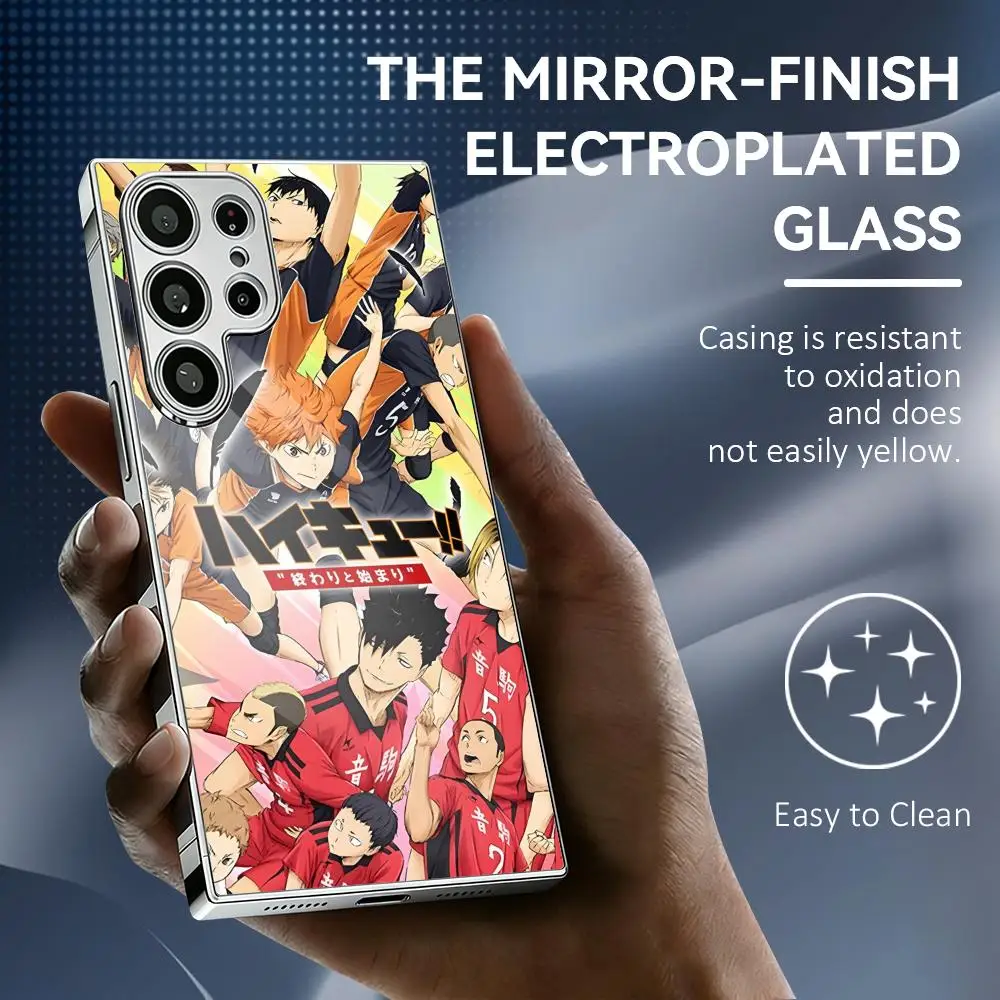 H-Haikyuu Anime Phone Case For Samsung Galaxy S25 S24 S23 Ultra Electroplated Metal Frame Shockproof Cover Phone Case
