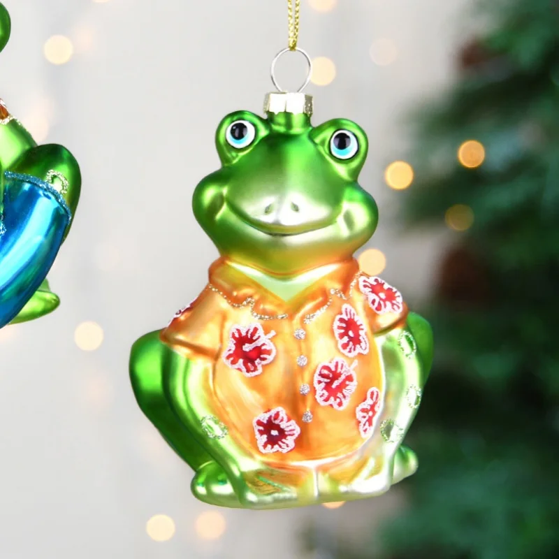 

Christmas Decor Glass Frog Painted Christmas Tree Creative Dress Up Hanging Decor Shopping Mall Window Scene Arrangement Hanging