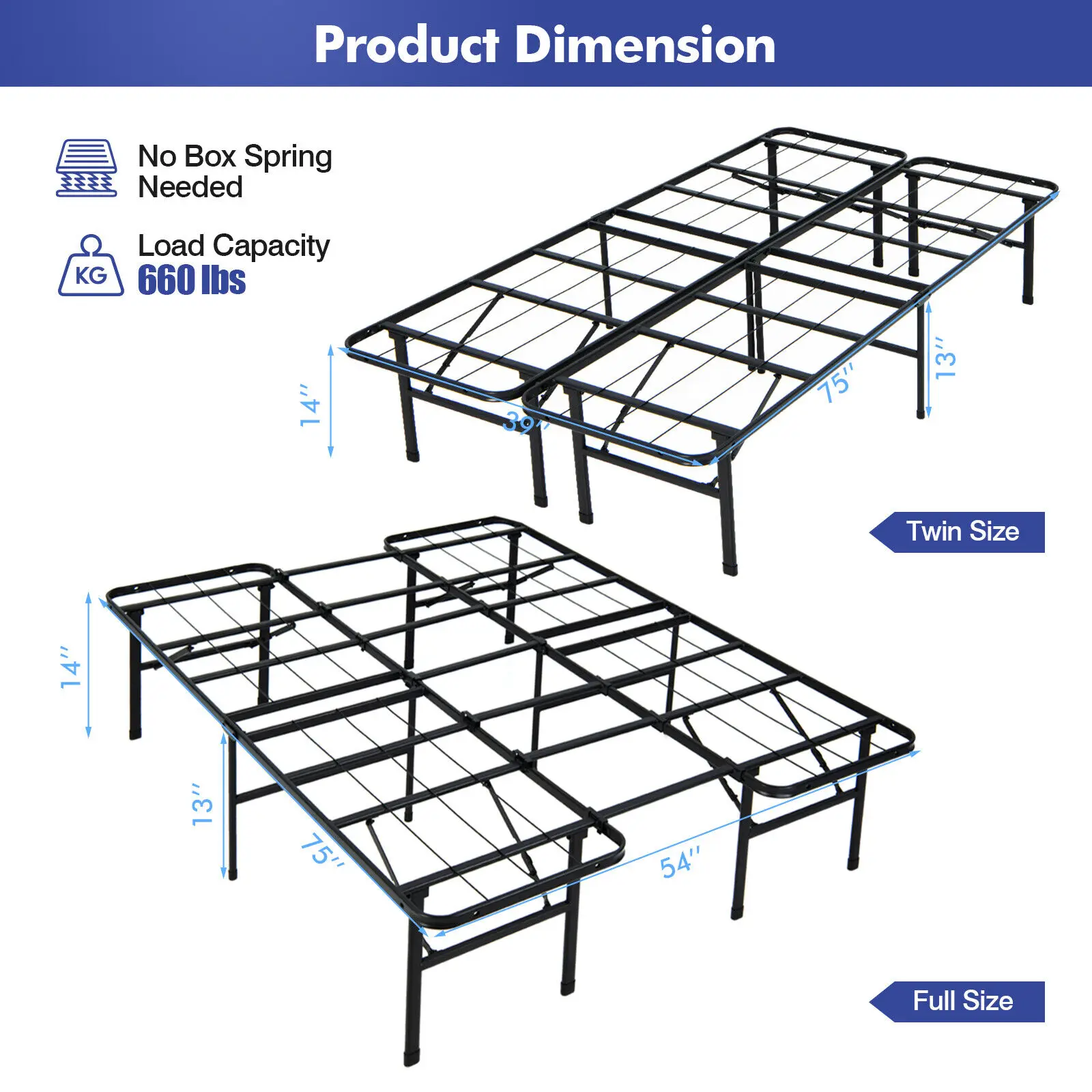 Costway Twin/ Full Folding Metal Platform Bed Frame 13 Inch Mattress Foundation 660 LBS