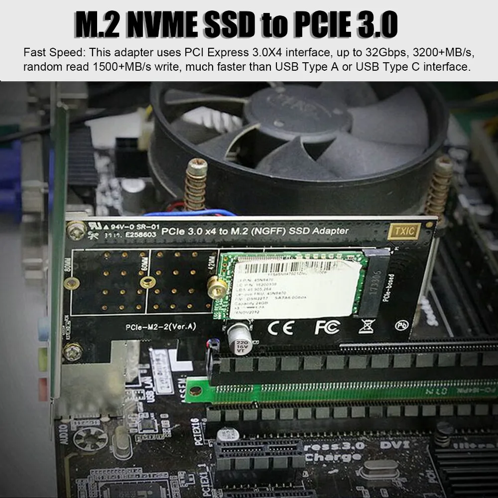 Fast Speed NVME M.2 to PCIE3.0 X4 Adapter Fast Heat Dissipation High Speed Data Transfer M.2 NVMe SSD Adapter NVME M.2 Adapter