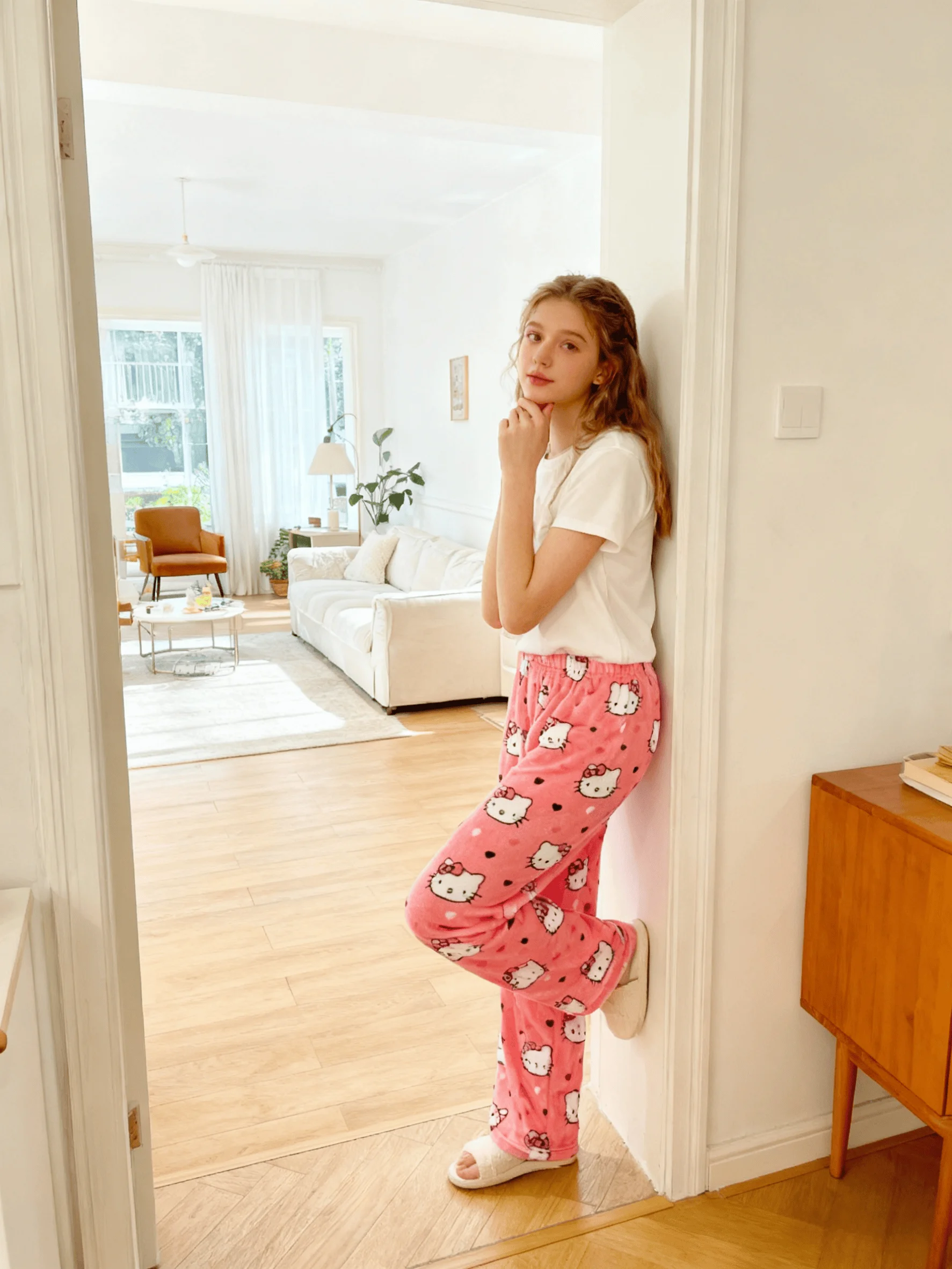 Y2K Hello Kitty Flannel Pajama Pants Cartoon Anime Print Comfy Loungewear Matching Couples Sleepwear Cute Gift view 6