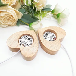 Heart Shape Wooden LED Light Display Base Crystal Sphere Stand Ball Holder Night Lamp Rotating Stand Home Decor Christmas