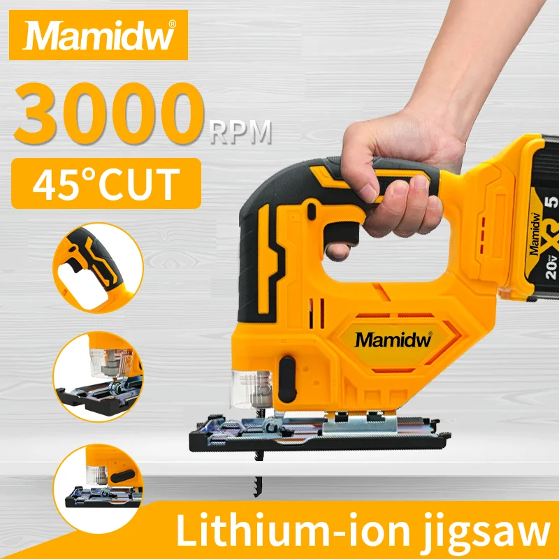 Mamidw Cordless Jigsaw (Tool Only) Compatible with DW 20V Battery, -0°-45° Bevel Cutting, 3 Orbital Settings & LED Guide | Preci