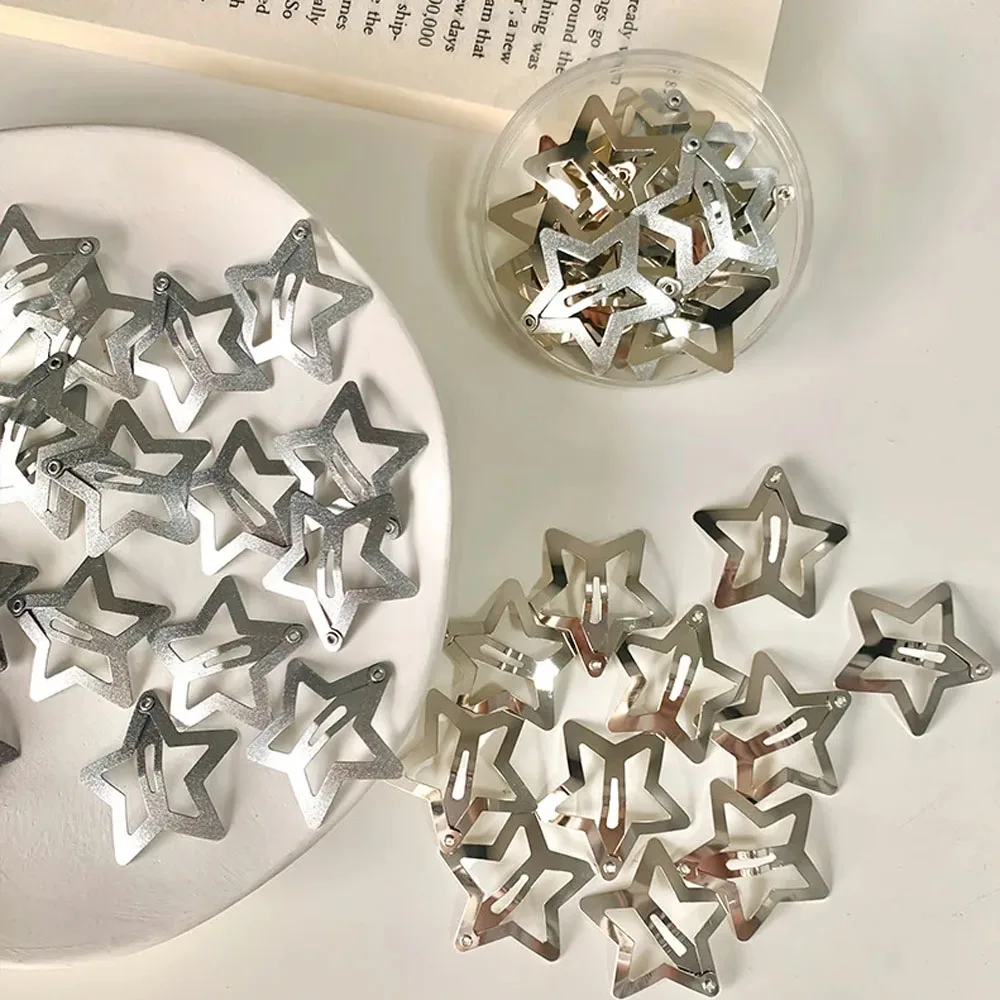 مشابك شعر Y2K على شكل نجمة فضية للفتيات، أغطية رأس على شكل نجمة معدنية، دبابيس بوبي، إكسسوارات مشابك شعر بانك