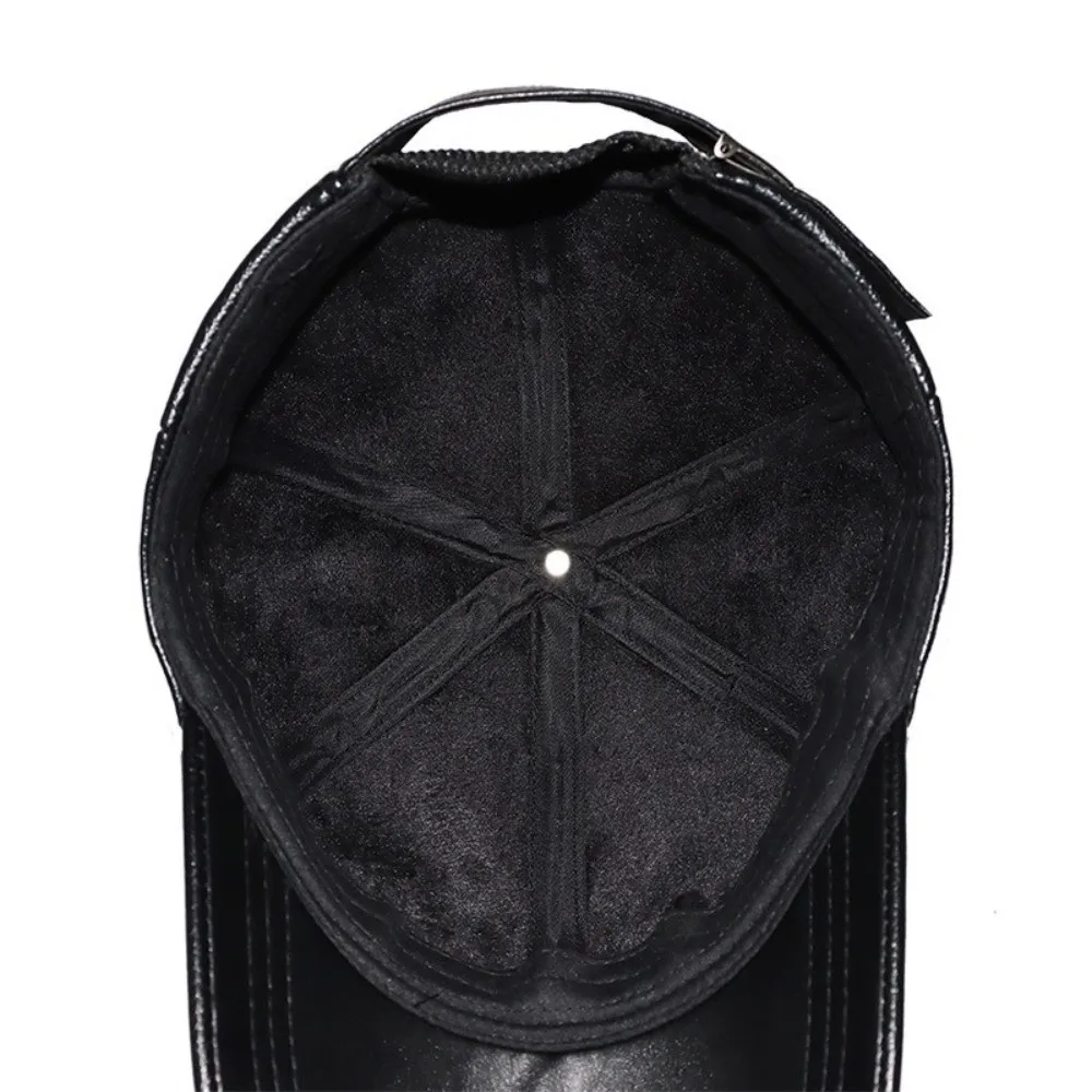 

Warm PU Leather Baseball Cap Solid Color Fleece-lined Retro Cap Windproof Adjustable Men's Hat Autumn