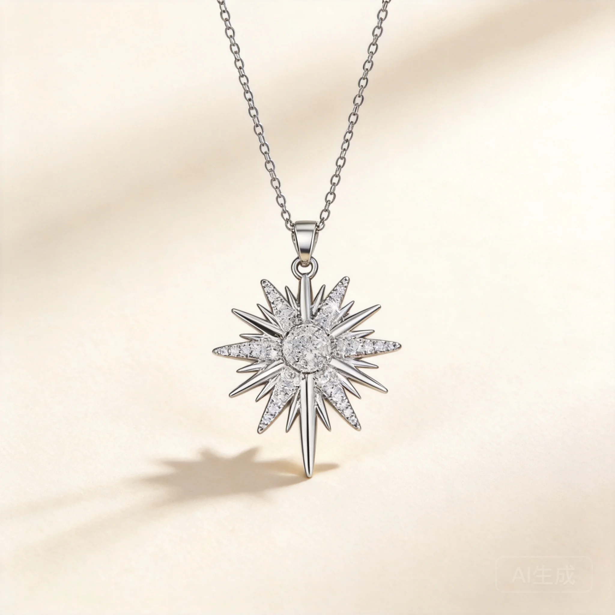 Chinese Style Lucky Eight Pointed Star Pendant Necklace Zircon Inlaid Clavicle Chain Good Fortune Blessing Minimalist Elegant