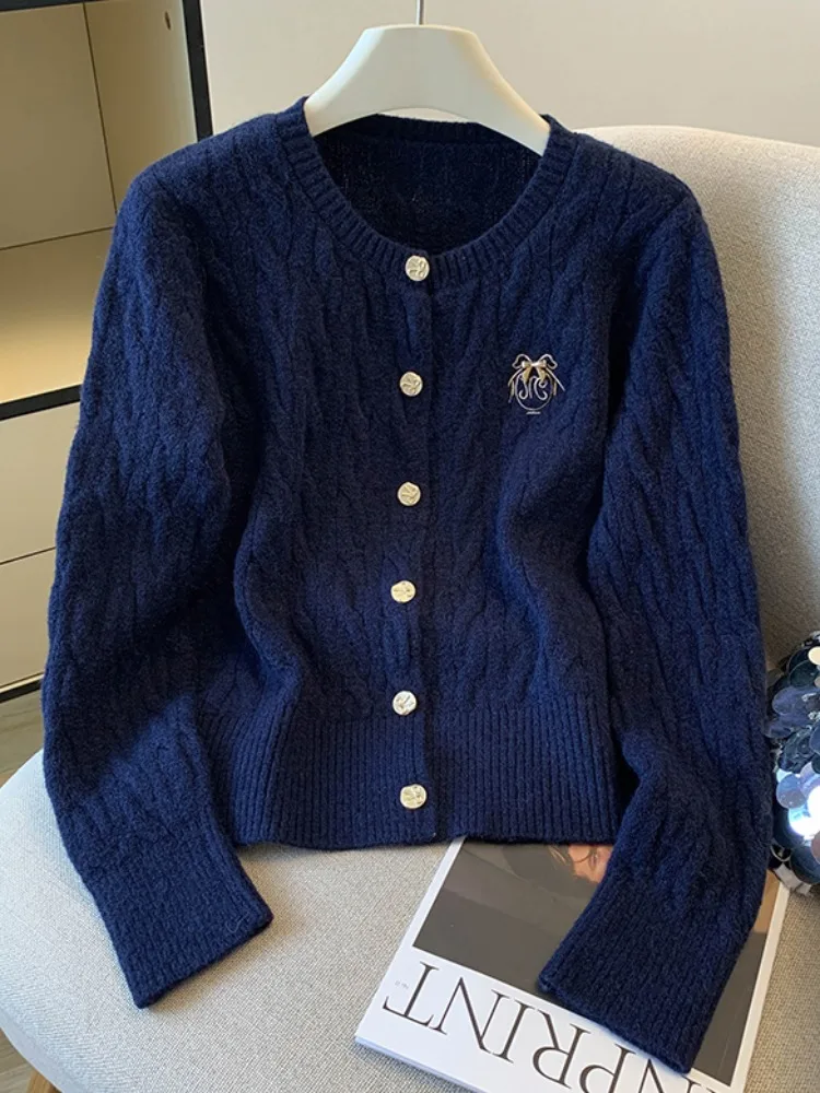 

Korean Sle Embroidered Soft Twist Sweater Coat Women's Autumn Winter New Design Knitted Open Cardigan Thiened Long Sve