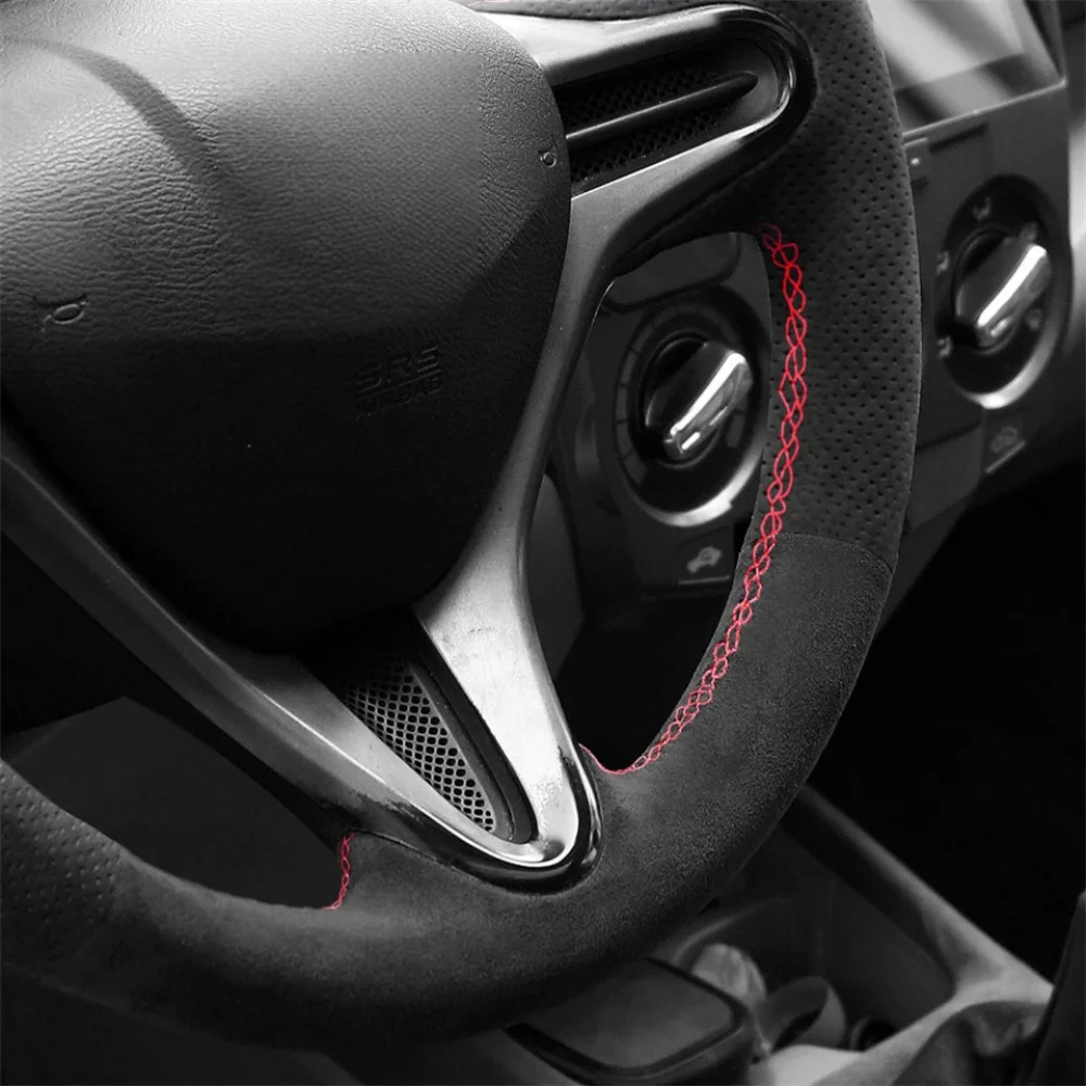 DIY Comfortable Suede Leather Car Steering Wheel Braid Cover For Honda Jazz City Insight FN2 Civic 8 Auto Interior Accessories