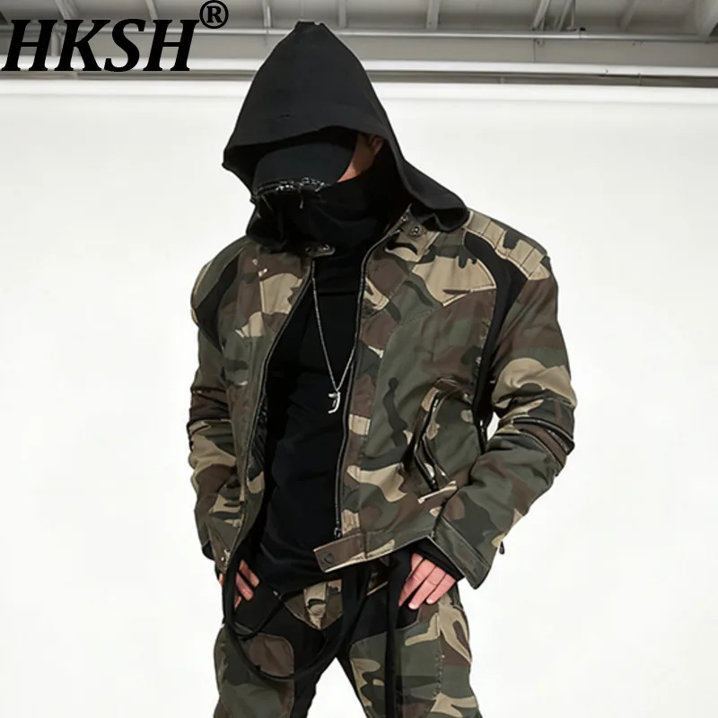 

HKSH Autumn Winter New Men Tide Punk Waste Land Deconstructed Silhouette Padded Shoulder Jacket Cotton Zipper Short Coat HK14783