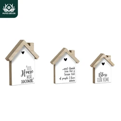 Putuo Decor 3pc Wooden Table Decoration, Suitable for Family Farmhouse, Living Room and Bedroom Ornaments, House Shape Gifts