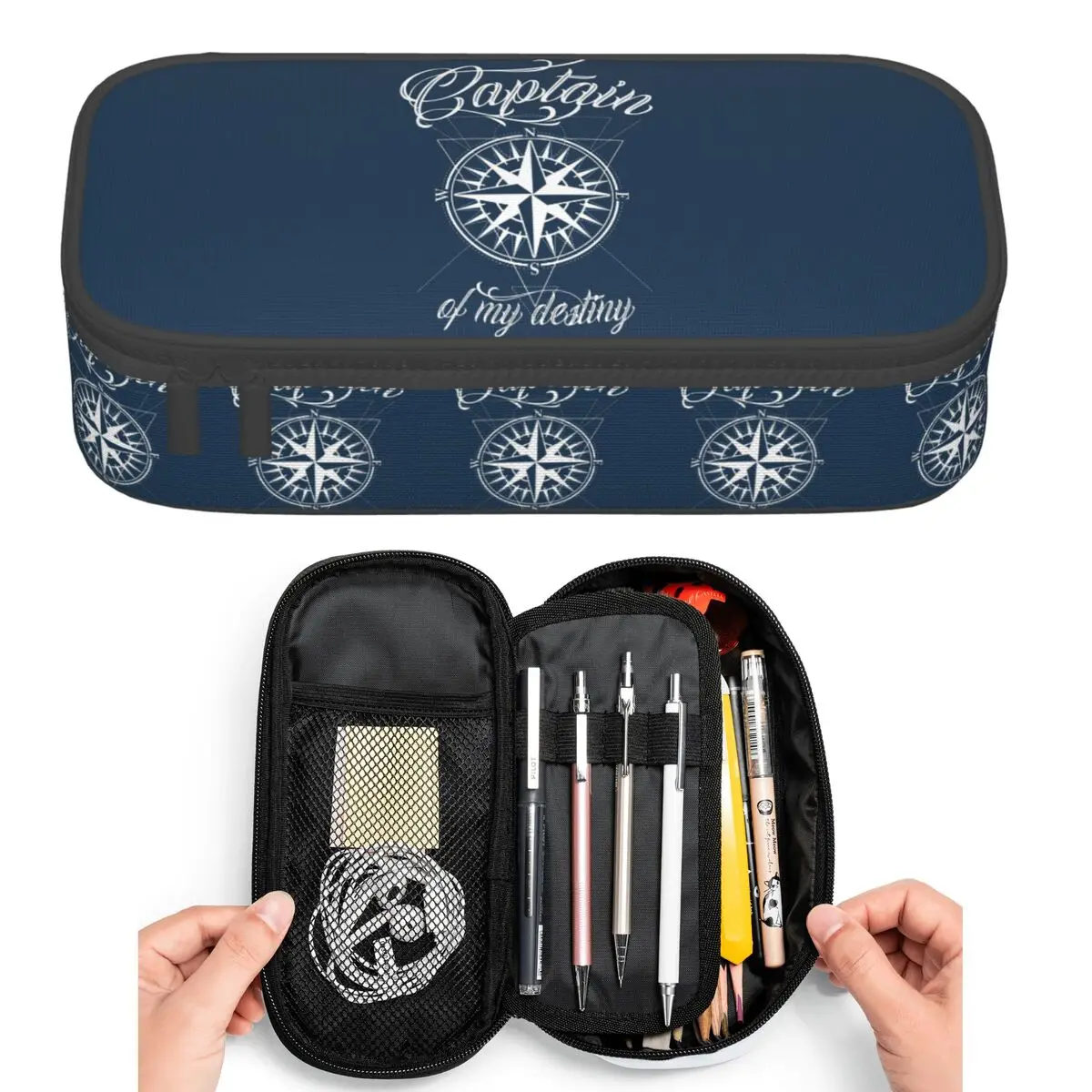 Nautical Compass Captain Anchor Boat Pencil Cases for Student Pen Box Pencil Bag Large Storage Pencil Pouch Pen Holder