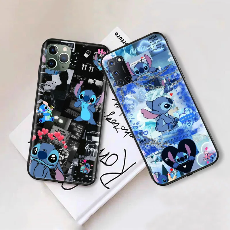 Funda negra para iPhone 6, 6s, 5, 5s, 7, 8, SE, XR Plus, 15 Pro Max, Z-63, Lilo & Stitch